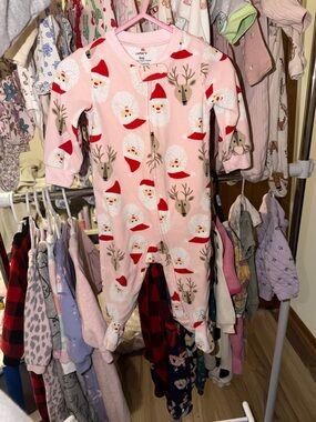 Carter's Pink Santa & Reindeer Footed Sleeper
